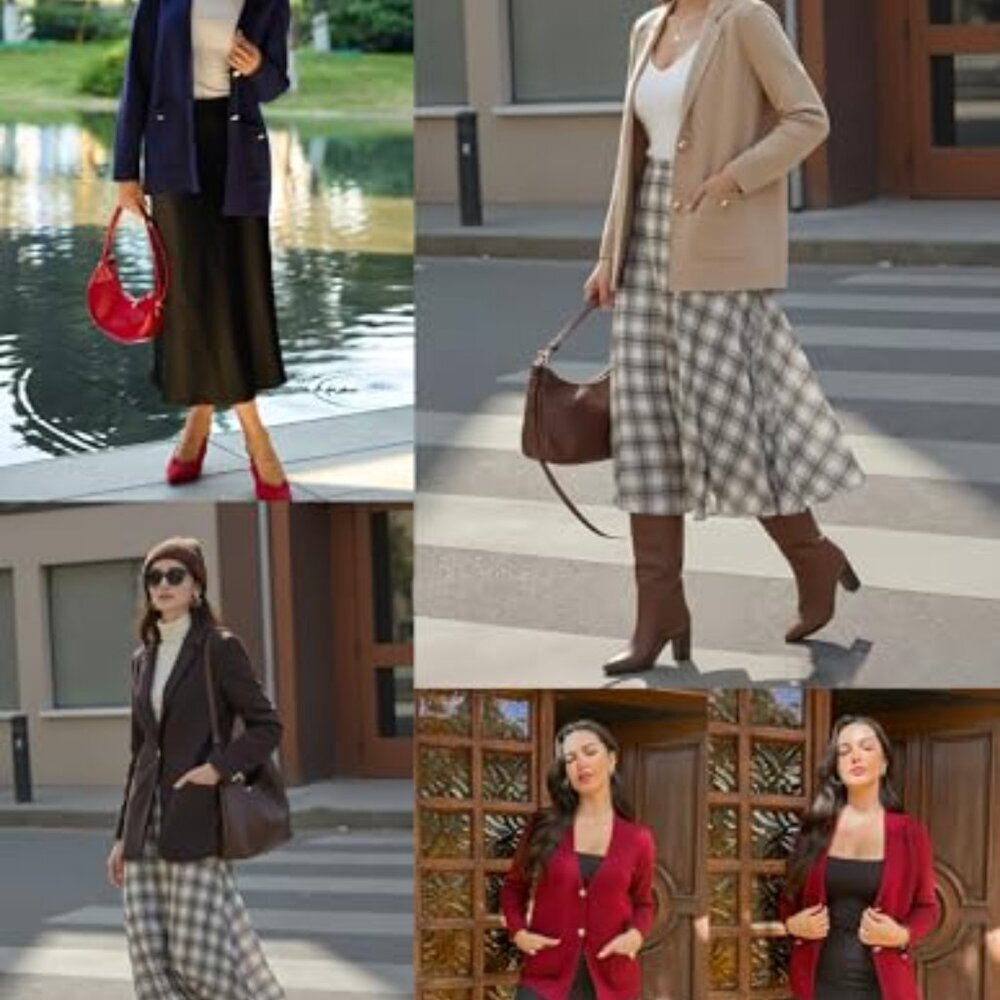 Soft Knit Blazer Cardigan Open Front Pockets Work Casual Fall Essential - Picture 7 of 8